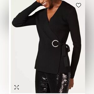 NWT INC Sweater Women Black Side Tie Ribbed Knit Workwear Holiday Office. S